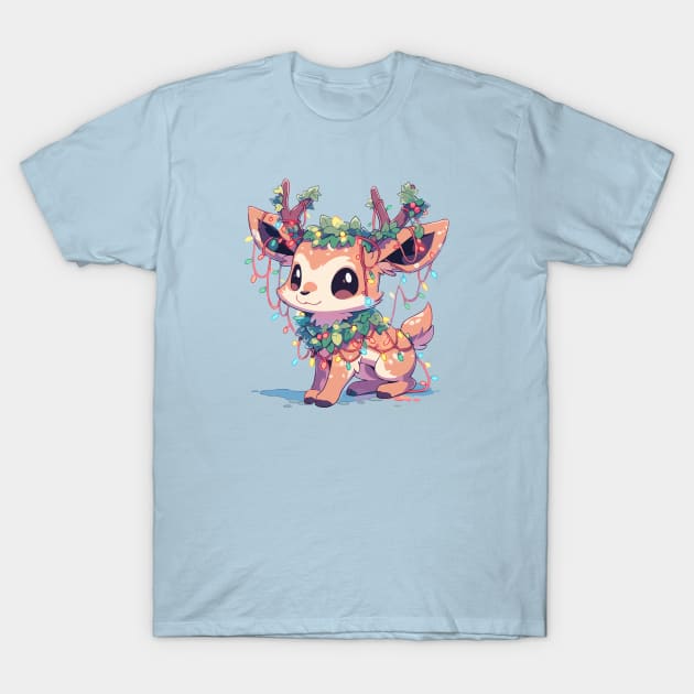 Fawn tangled up in Christmas lights T-Shirt by etherElric